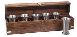 12" Box with 6 Pewter Beakers