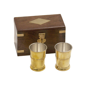 4" Wooden Box with Brass Rum Cups
