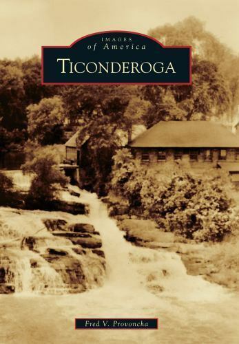 historical image of falls in Ticonderoga with title